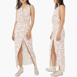 NEW Free People Daria Ivory Printed Sleeveless Halter Slit Maxi Dress T-Back Med